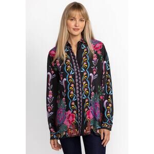 Johnny Was Silk Blend Rosalynda Printed Button Down Shirt Floral XS